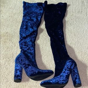 Cape Robbin, blue, velvet, thigh high boots